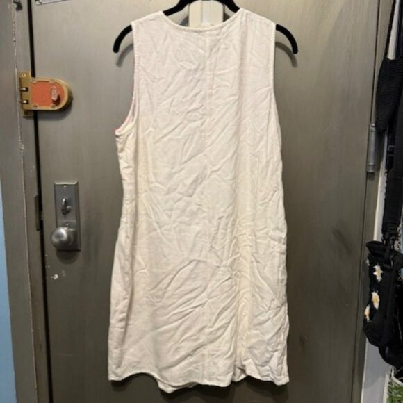 Boho Red, White & Blue Embroidery Sleeveless Linen Peasant Shift Mini dress - Picture 11 of 16